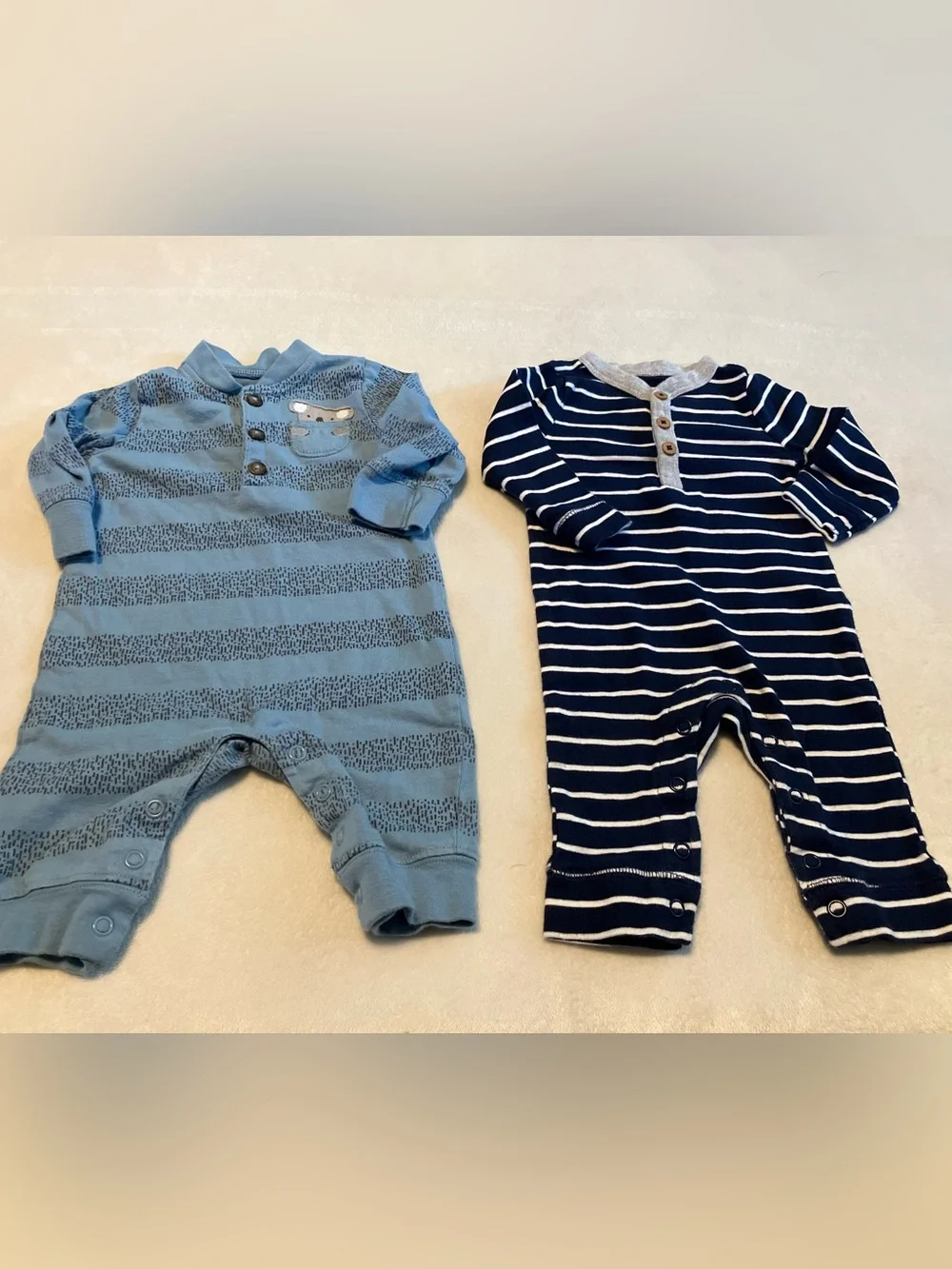 Striped Blue Baby One-Piece Romper - Koala- Set of 2